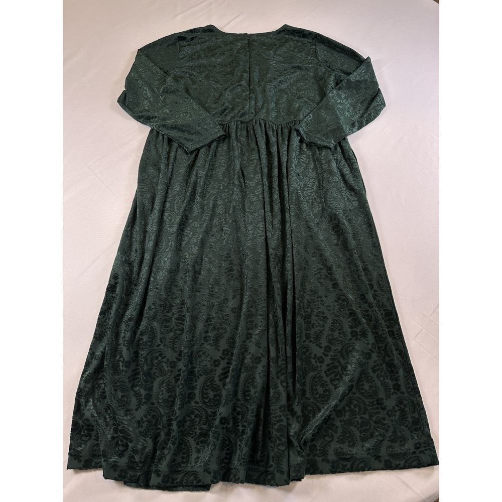 Vtg 90s Worthington Green Jacquard Dress Longsleeve Velvet Whimsigoth Fairy 22 - Picture 5 of 6